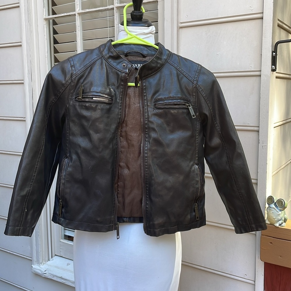 EUC- KIDS Urban Republic Boys  Brown Faux Leather Biker Moto Jacket Size L/7